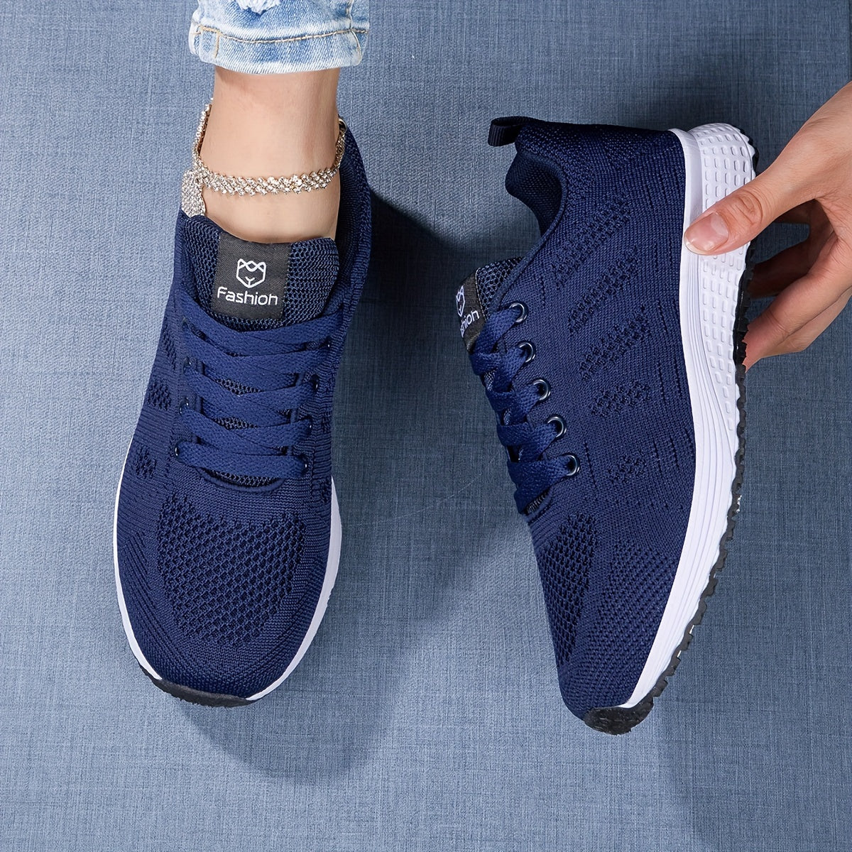 Female Spring Knit Sneakers Breathable Upper Cushioned Sole Lightweight Design