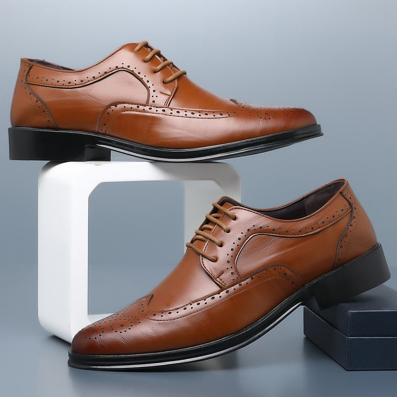 Men’s Spring Low Top Dress Shoes Carved Upper Rubber Sole