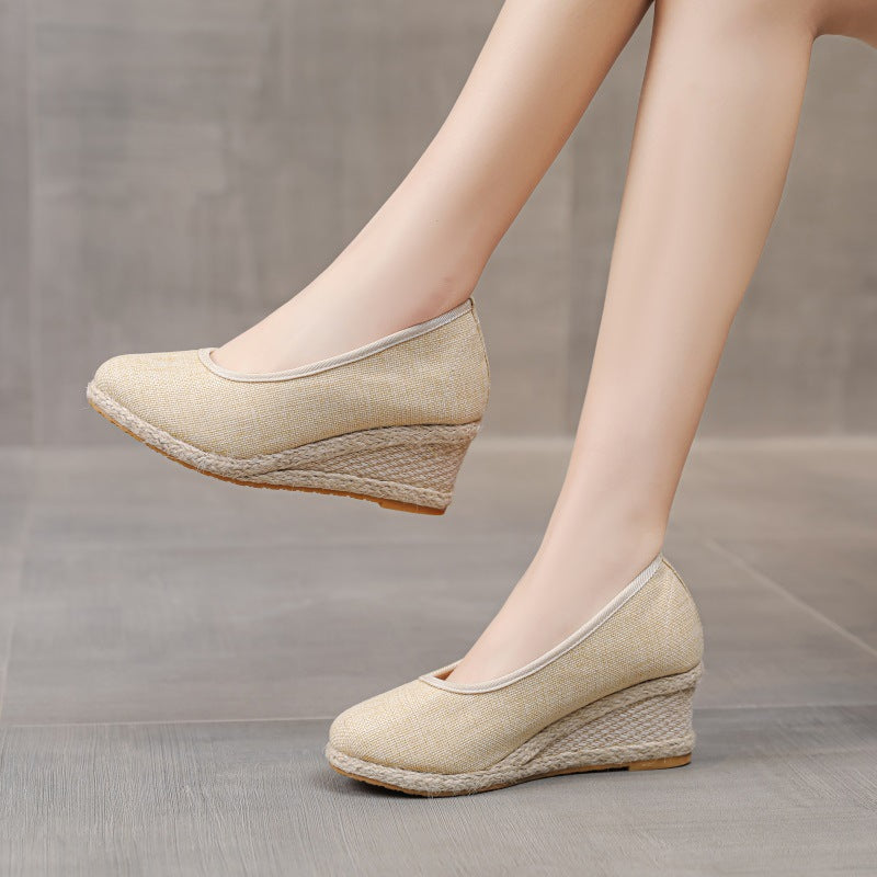 Female Summer High Heel Pumps Round Toe Low Cut Breathable Upper