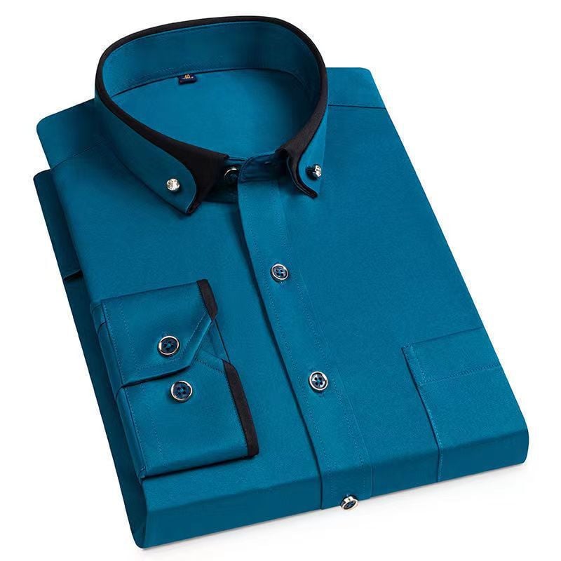 Men’s Spring Long Sleeve Shirt Button-Up Classic Collar Regular Fit