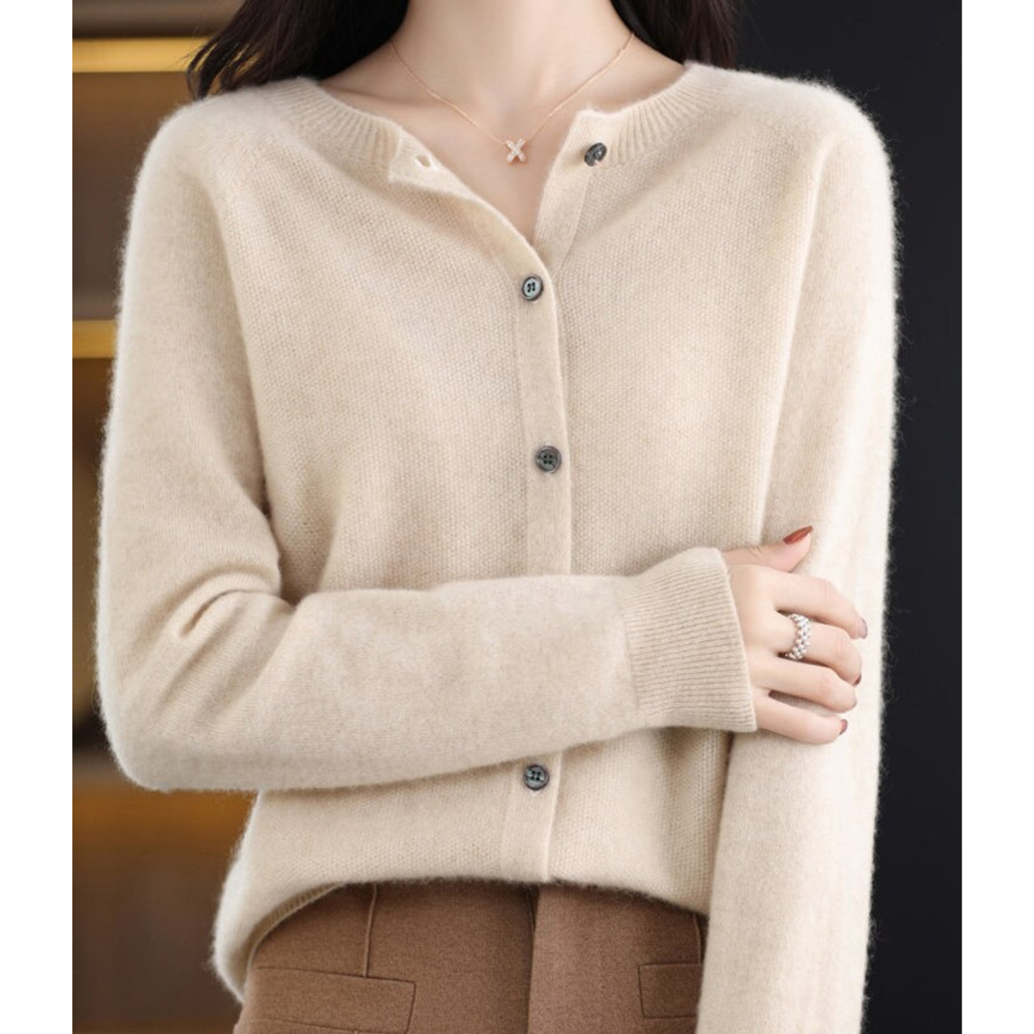 Women Cardigan O-Neck Long Sleeve Soft Knit Lightweight Layer