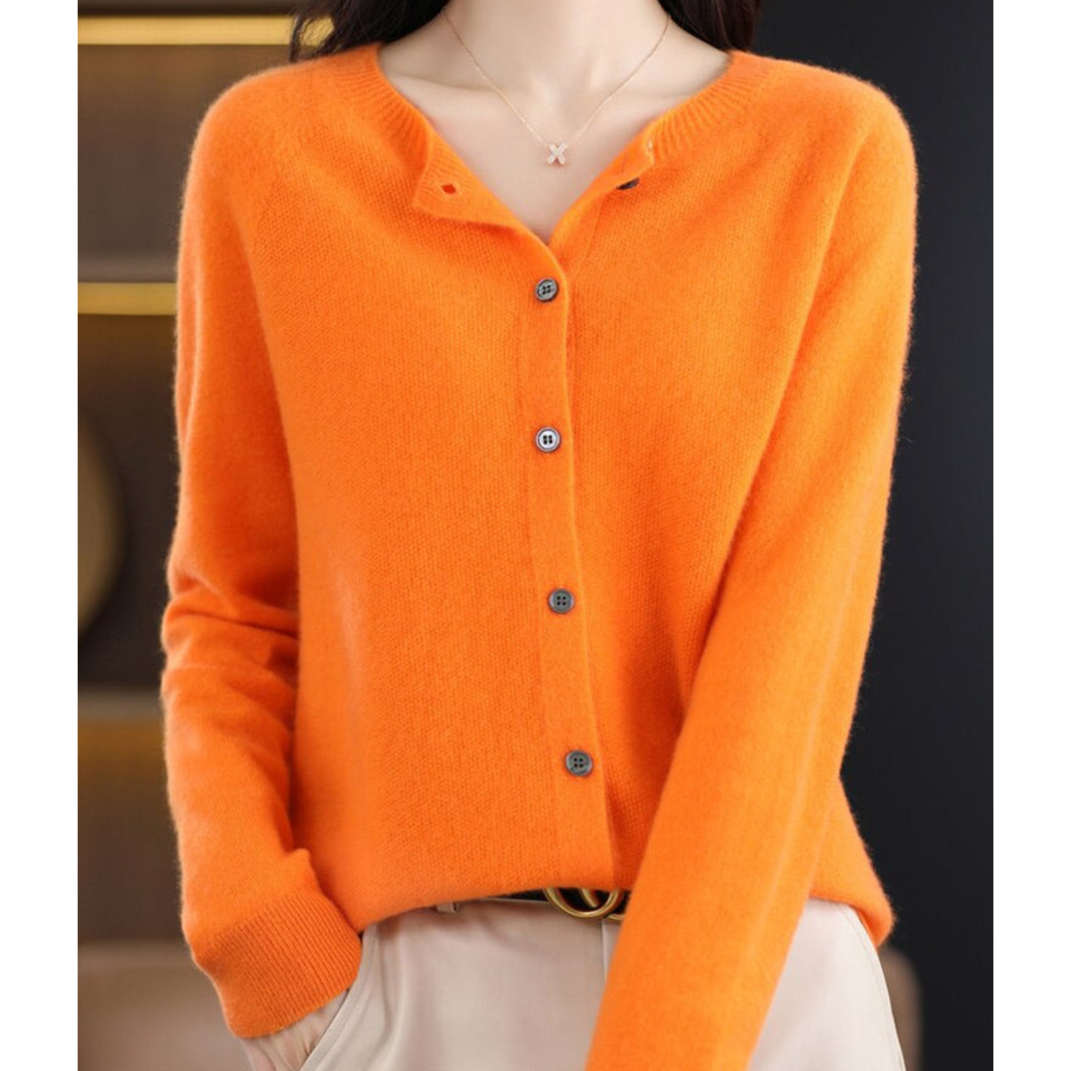 Women Cardigan O-Neck Long Sleeve Soft Knit Lightweight Layer