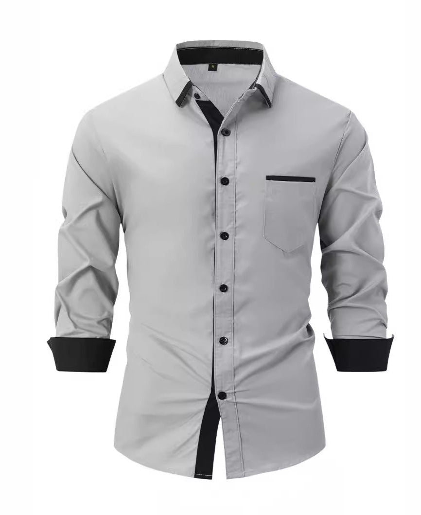 Men's Spring Autumn Business Shirt Slim Fit Striped Button-Down Long Sleeve Non-Iron