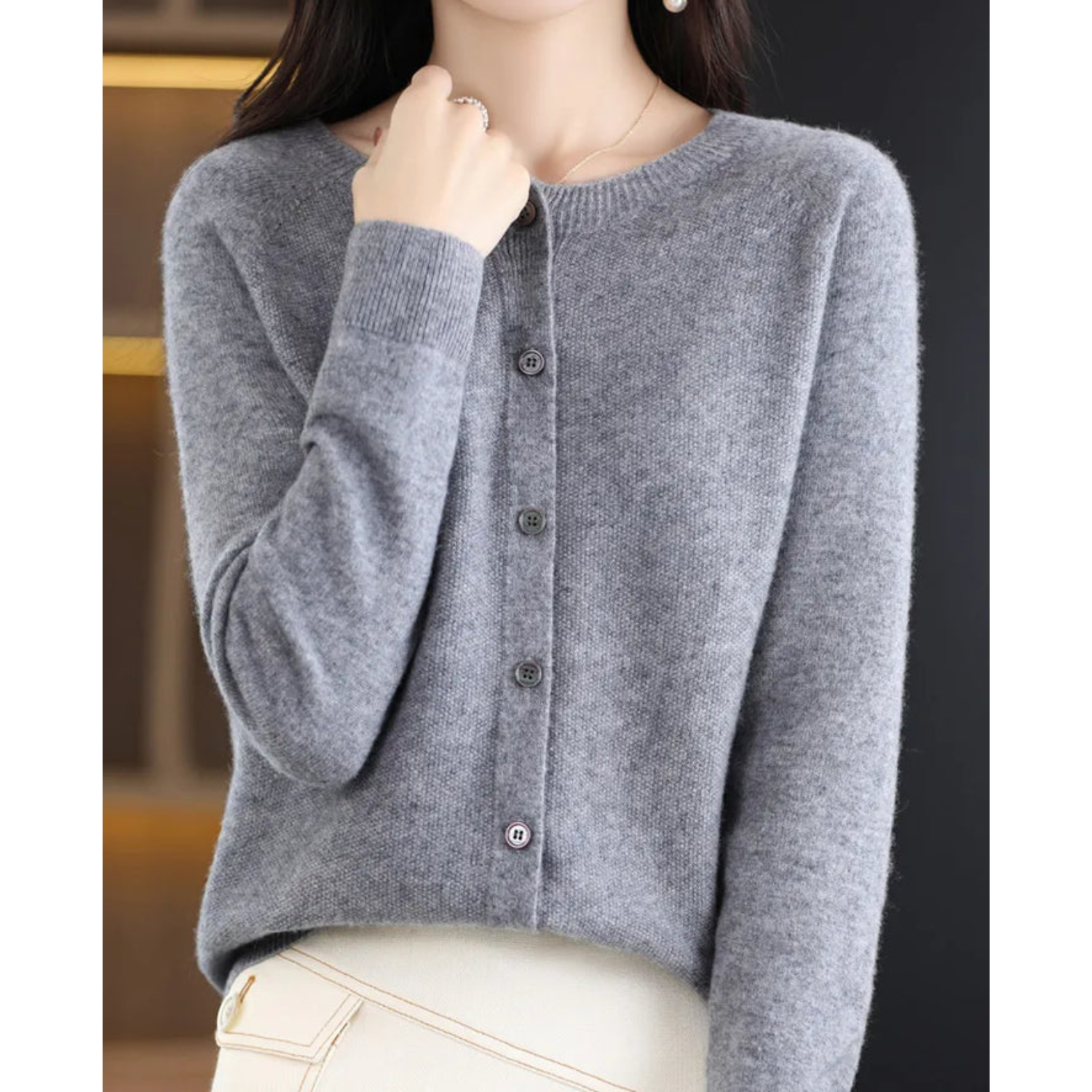 Women Cardigan O-Neck Long Sleeve Soft Knit Lightweight Layer