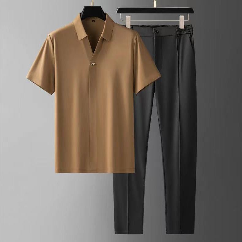 Men's Summer Two-Piece Set Ultra-Thin Short Sleeve Shirt and Trousers
