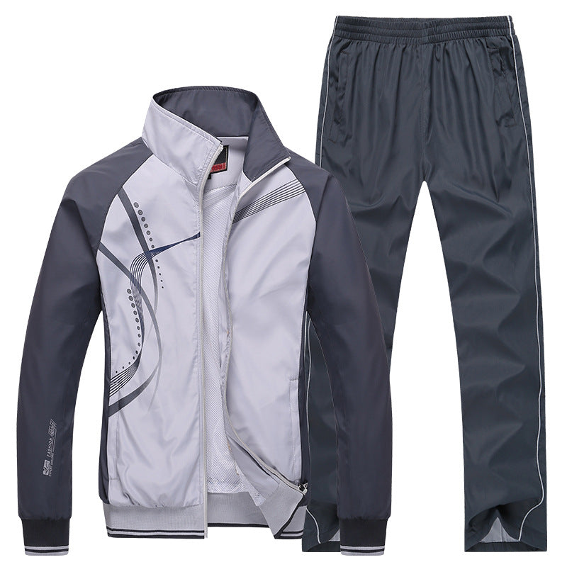 Men Spring Two-Piece Suit Long Sleeve Top Matching Trousers Large Sizes