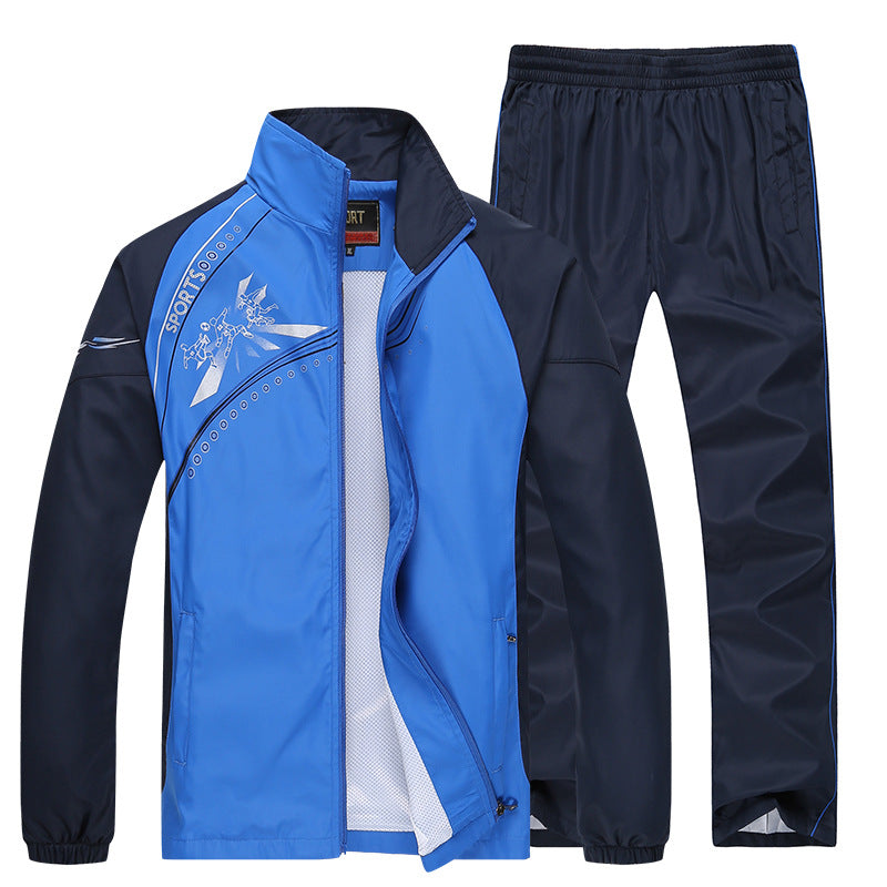 Men Spring Two-Piece Suit Long Sleeve Top Matching Trousers Large Sizes