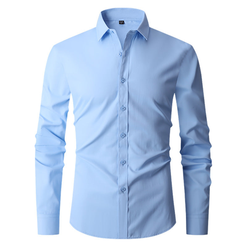 Men’s Spring Slim Fit Long Sleeve Shirt Four-Way Stretch Color-Block