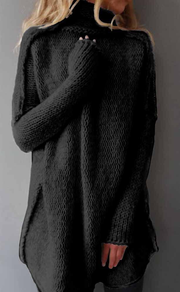 Women Knit Sweater Draped Collar Long Sleeve Three-Needle Stitching Pullover