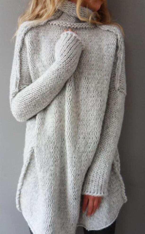 Women Knit Sweater Draped Collar Long Sleeve Three-Needle Stitching Pullover