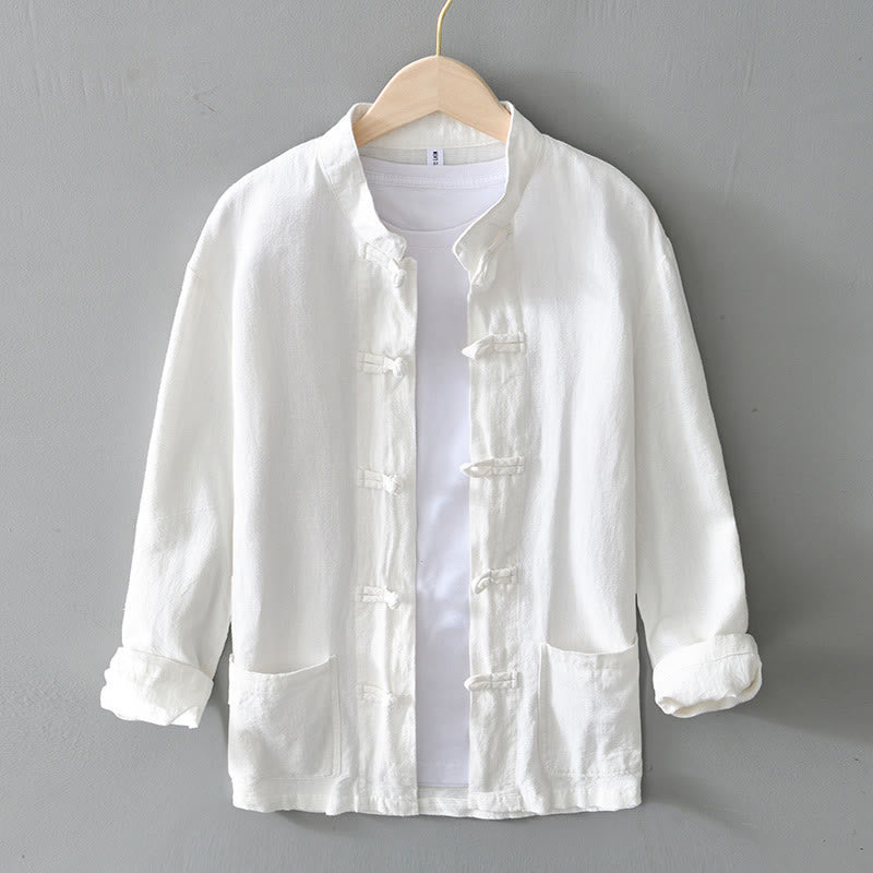Men Spring Shirt Jacket With Frog Buttons And Stand Collar