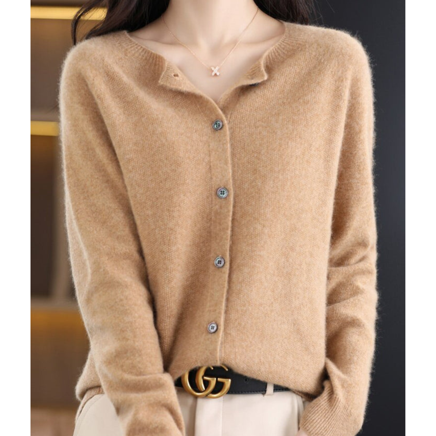 Women Cardigan O-Neck Long Sleeve Soft Knit Lightweight Layer