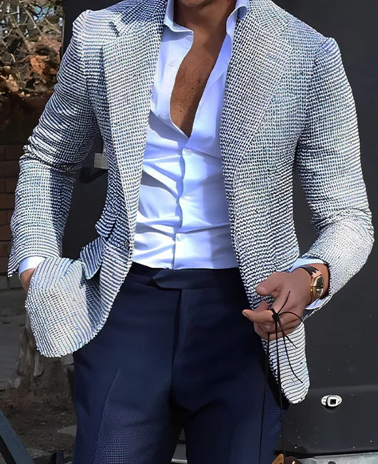 Men Blazer Slim Fit Vertical Stripe Two Button Closure
