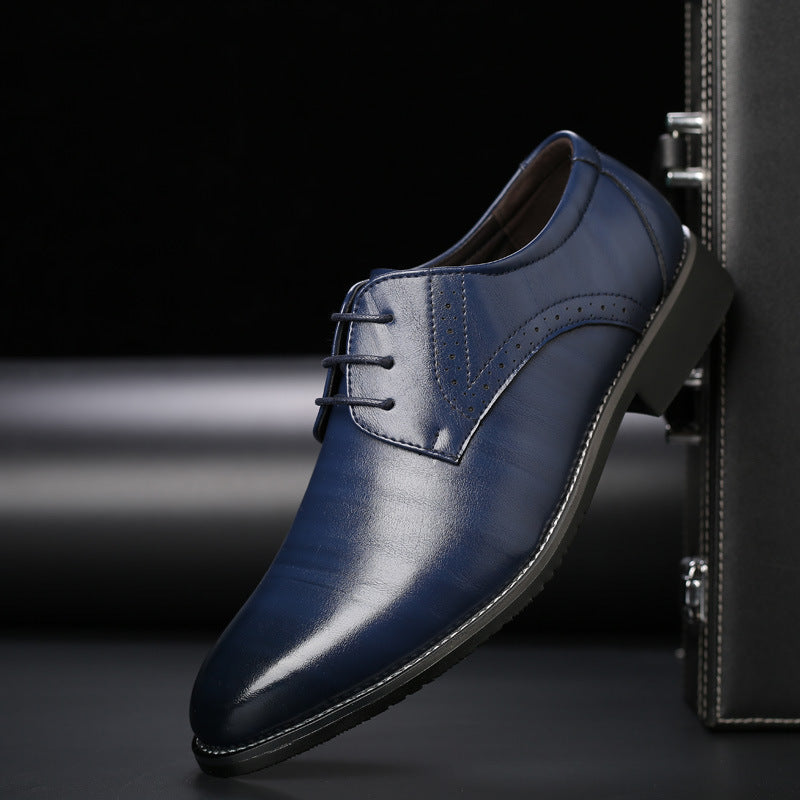 Male Dress Shoes Low-Top with Rubber Sole and Toe Cap
