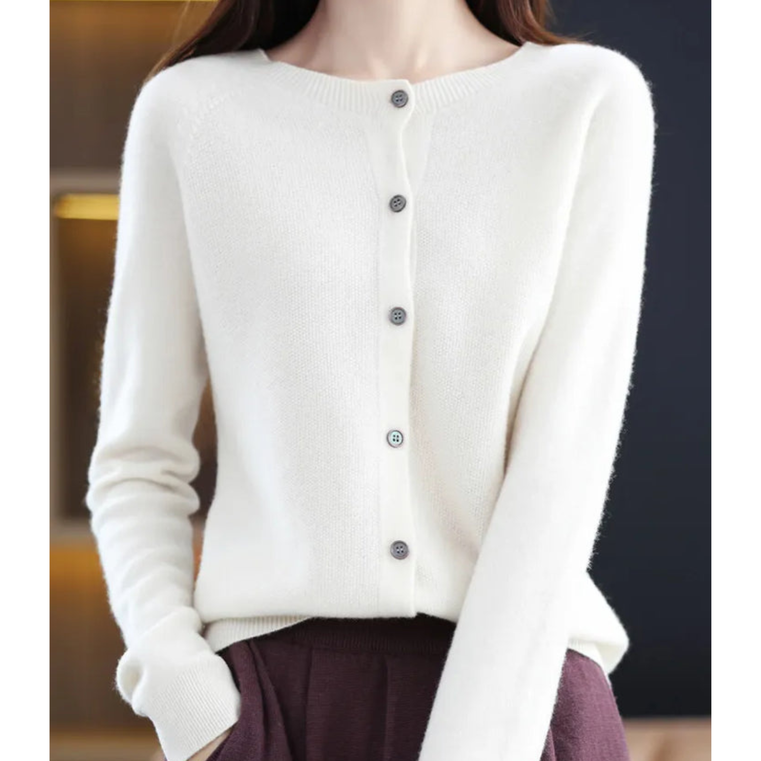 Women Cardigan O-Neck Long Sleeve Soft Knit Lightweight Layer
