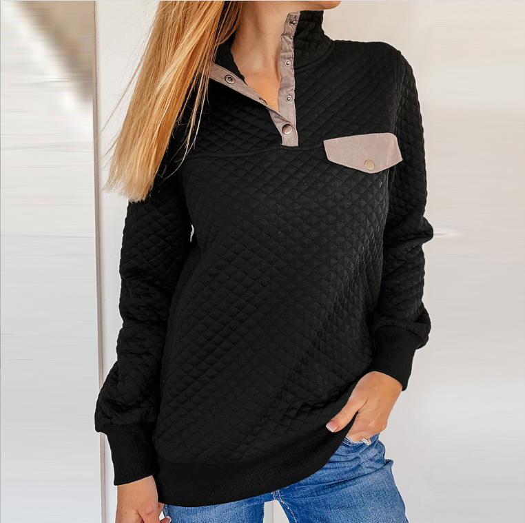 Women Autumn Pullover Sweater Stand-Up Collar Medium Thickness Stitched Detail