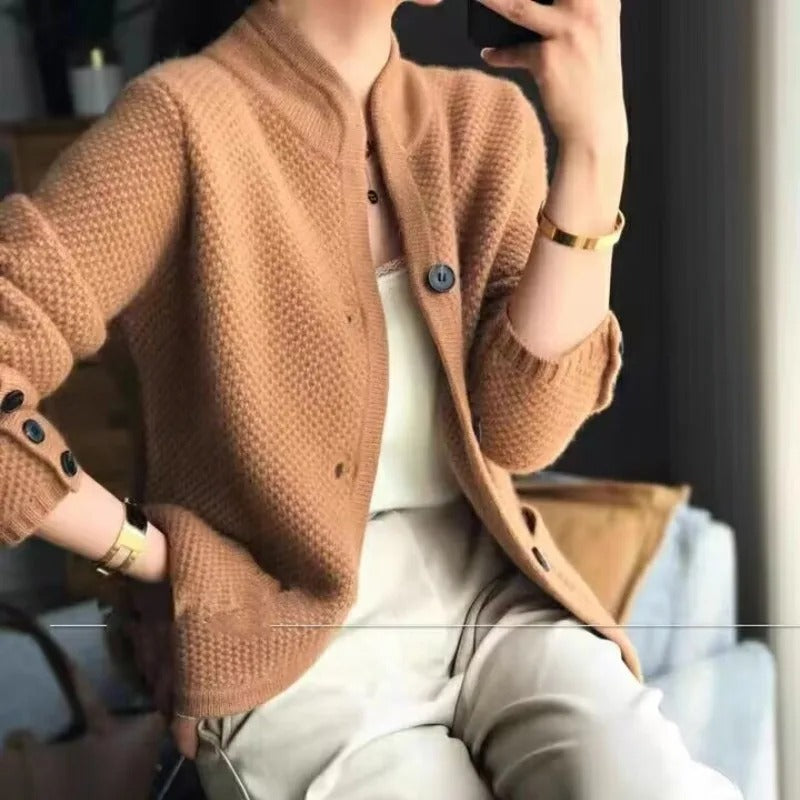 Women Knit Cardigan High Neck Long Sleeves Lightweight Layer