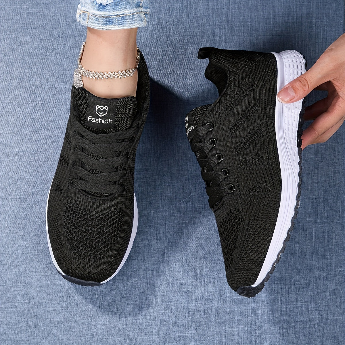 Female Spring Knit Sneakers Breathable Upper Cushioned Sole Lightweight Design