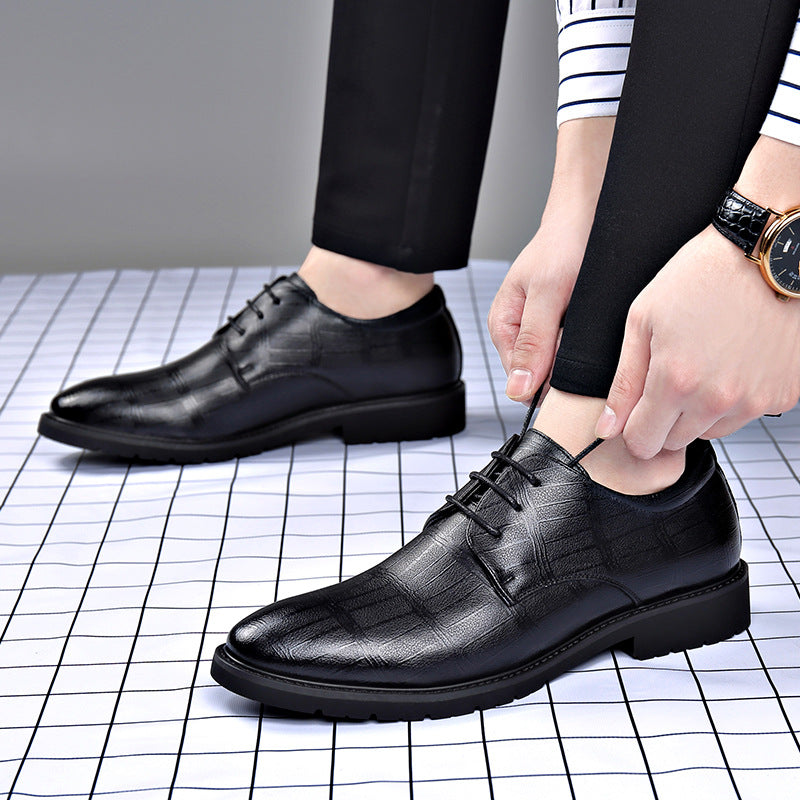 Men Formal Dress Shoes Pointed Toe Slip-Resistant Genuine Sheepskin Leather