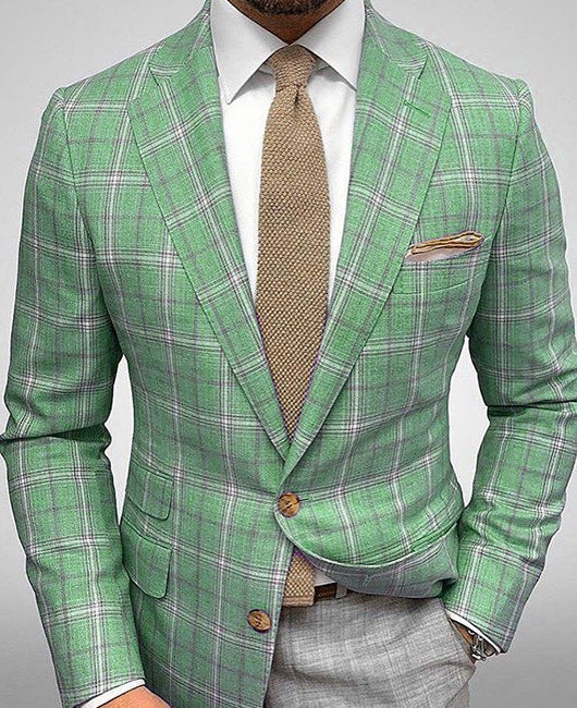 Men Blazer Slim Fit Vertical Stripe Two Button Closure