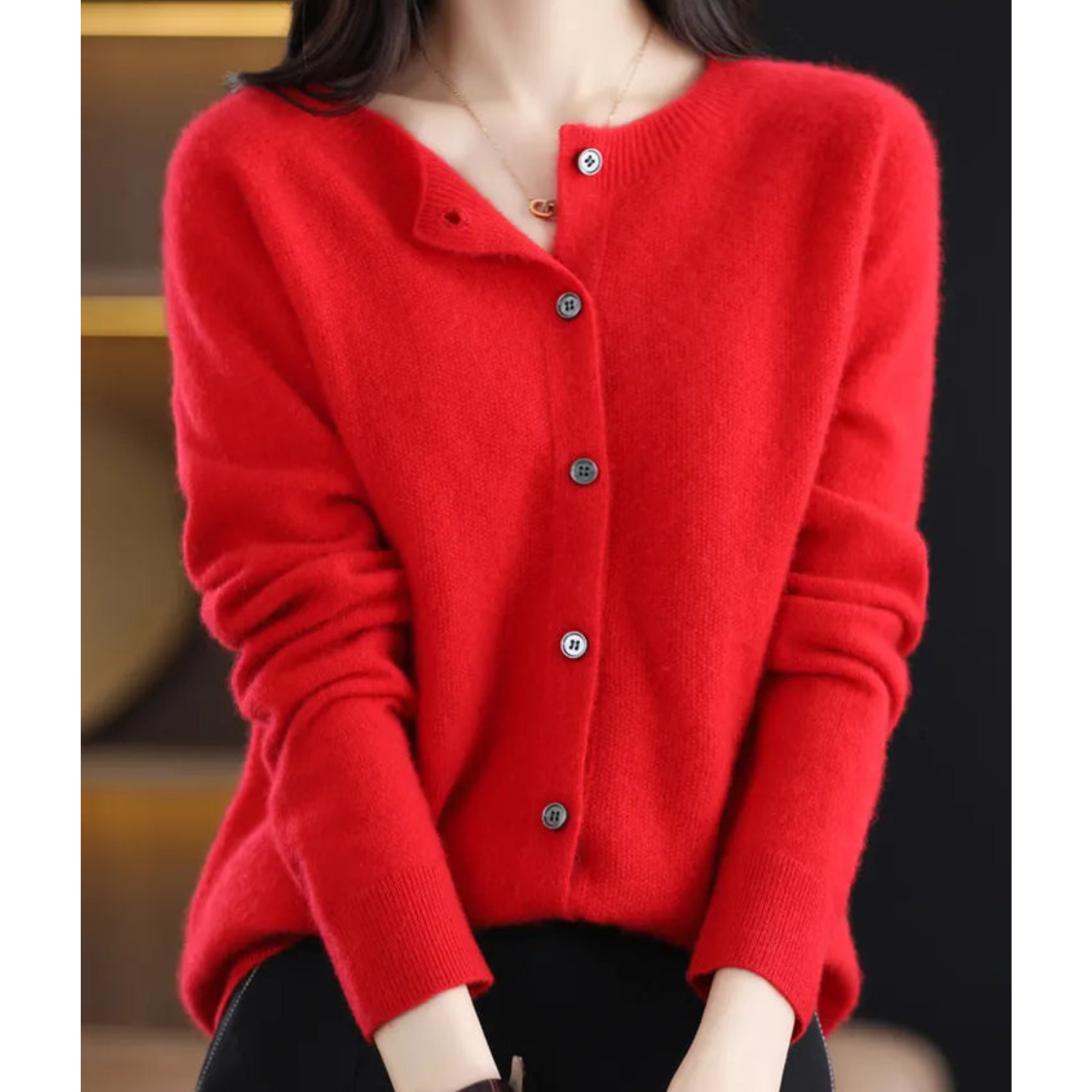 Women Cardigan O-Neck Long Sleeve Soft Knit Lightweight Layer