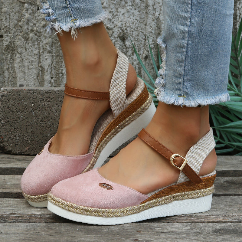 Women Summer Espadrilles Closed Toe Breathable Upper With Woven Sole