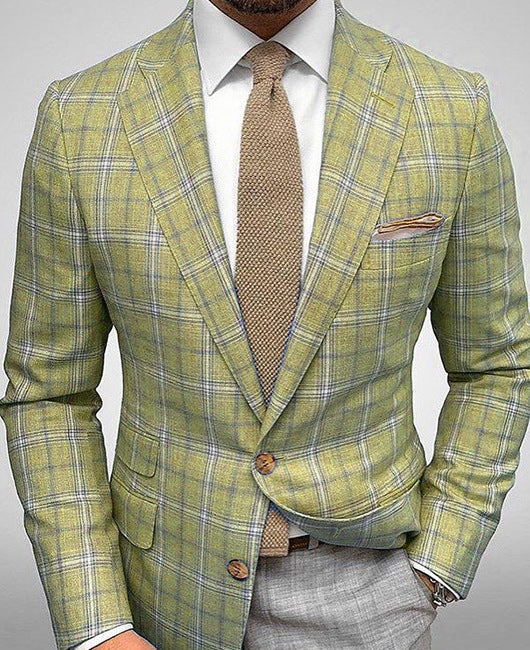 Men Blazer Slim Fit Vertical Stripe Two Button Closure