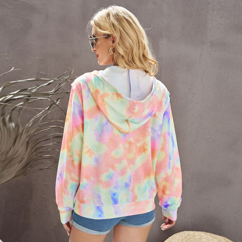 Women Spring Hooded Zippered Top Long Sleeves Straight Cut