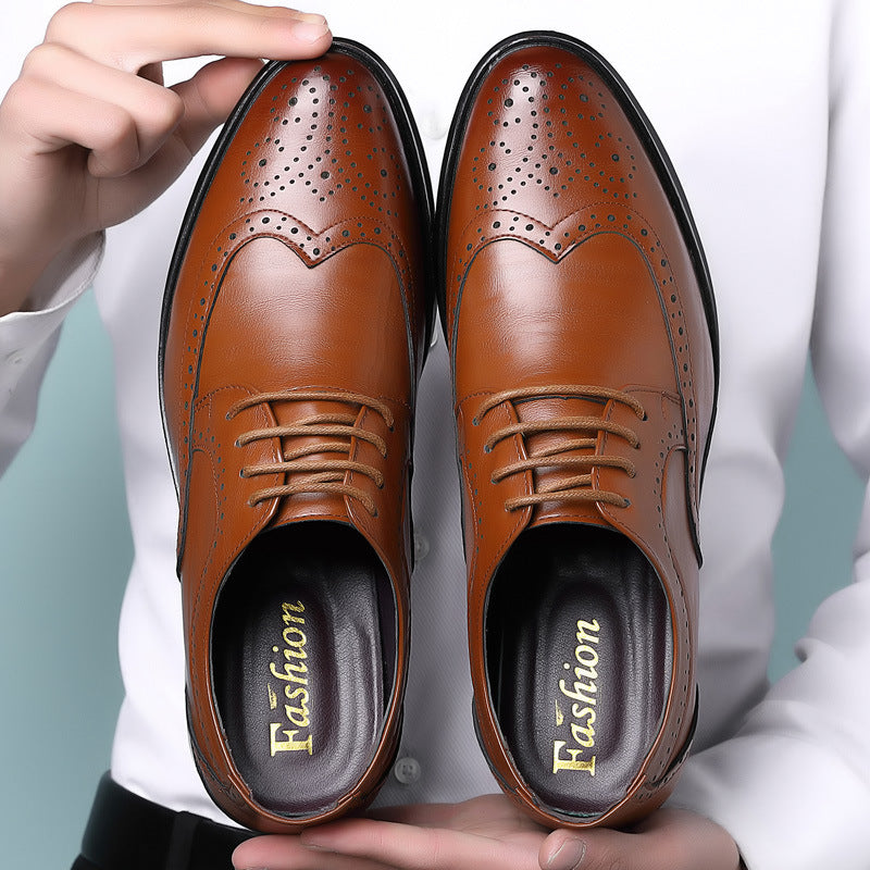 Men’s Spring Low Top Dress Shoes Carved Upper Rubber Sole