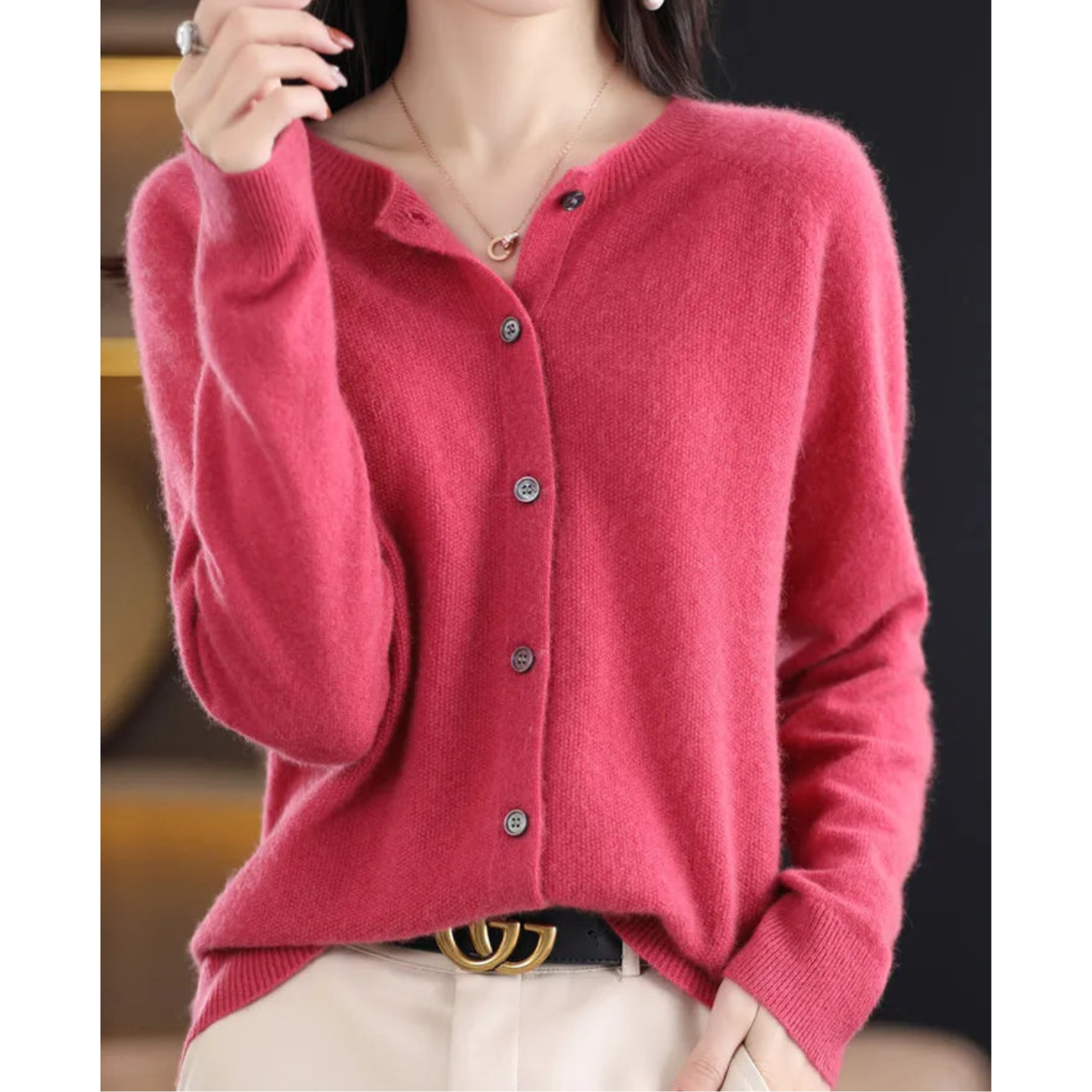 Women Cardigan O-Neck Long Sleeve Soft Knit Lightweight Layer