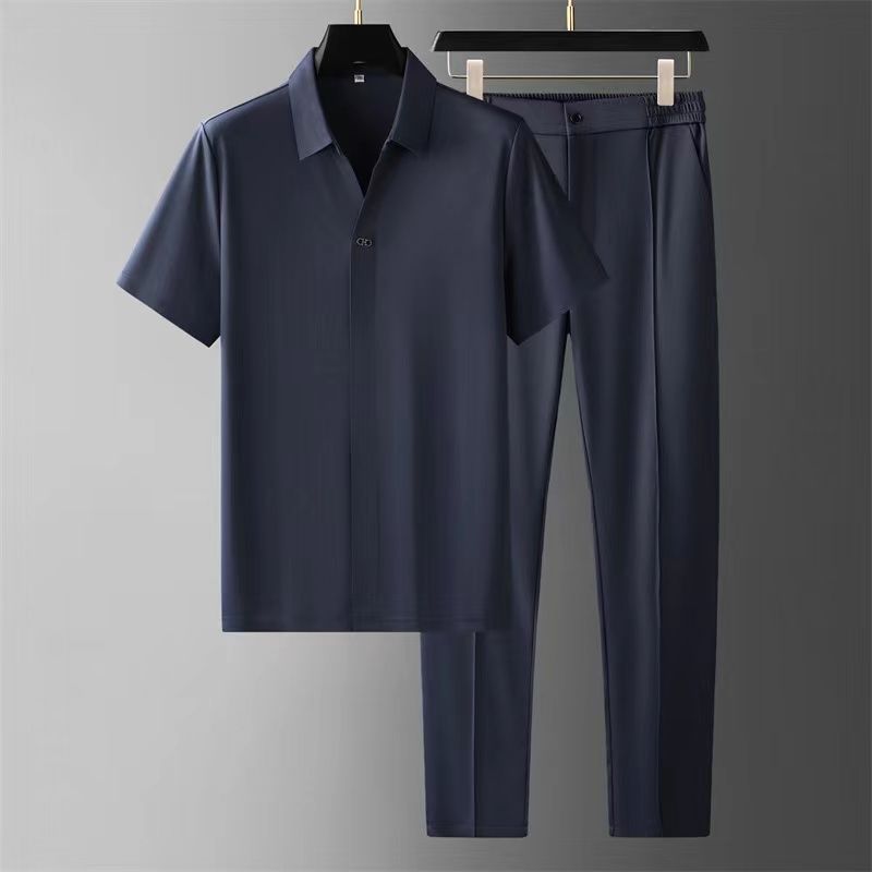 Men's Summer Two-Piece Set Ultra-Thin Short Sleeve Shirt and Trousers