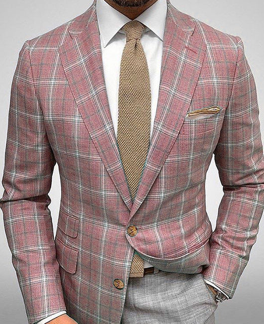 Men Blazer Slim Fit Vertical Stripe Two Button Closure