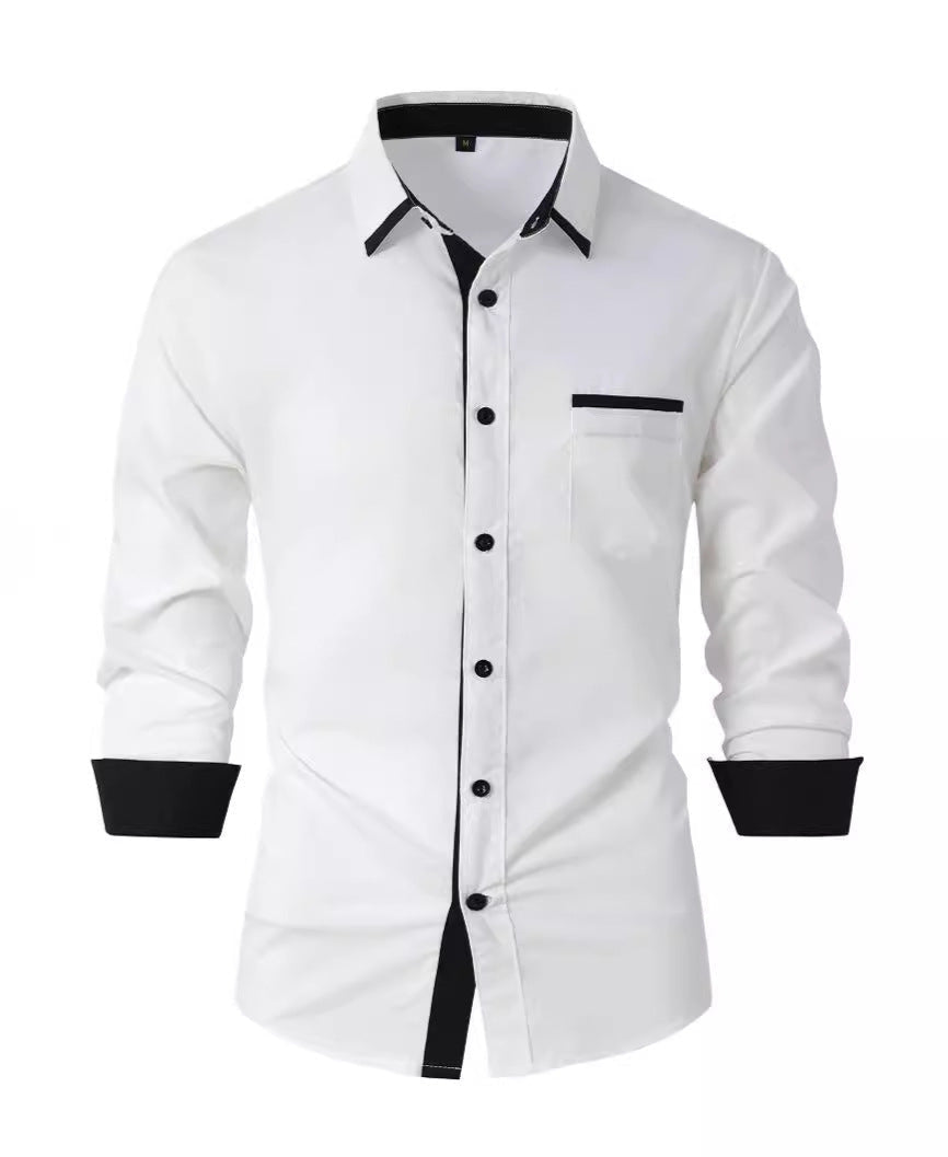 Men's Spring Autumn Business Shirt Slim Fit Striped Button-Down Long Sleeve Non-Iron