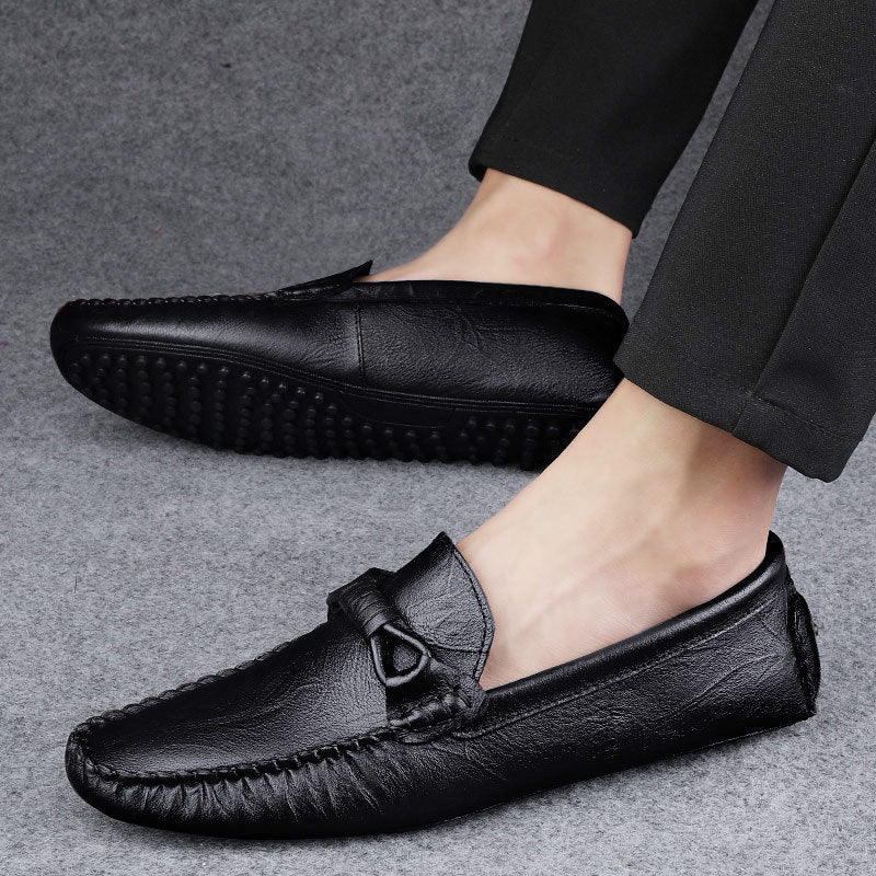 Men’s Slip-On Loafers Rubber Sole Detailed Stitching Low-Top Design