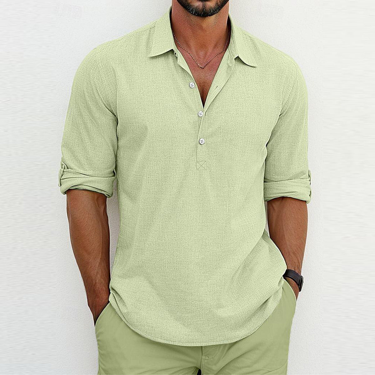 Men’s Long Sleeve Polo Collar Shirt Loose Fit Pullover