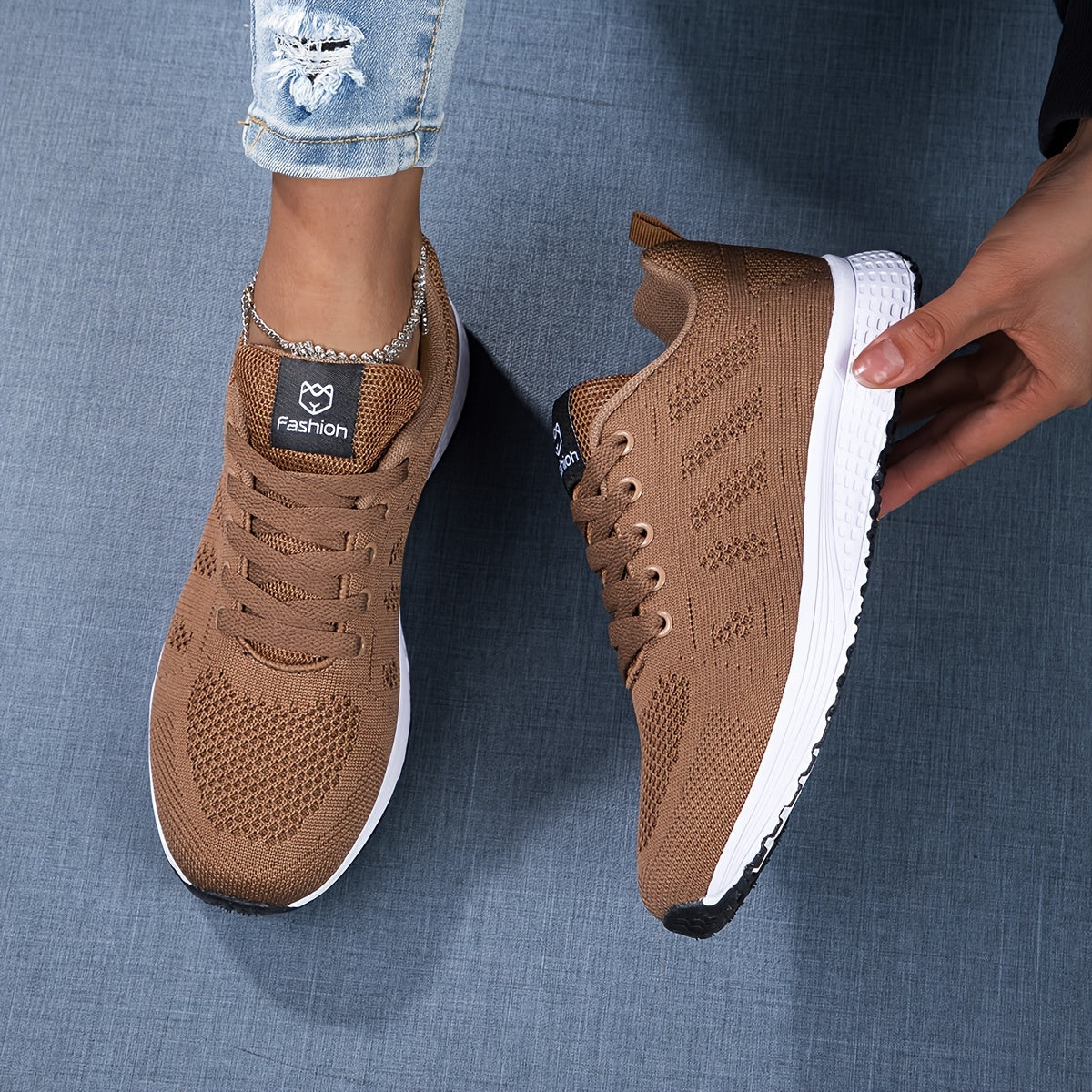 Female Spring Knit Sneakers Breathable Upper Cushioned Sole Lightweight Design