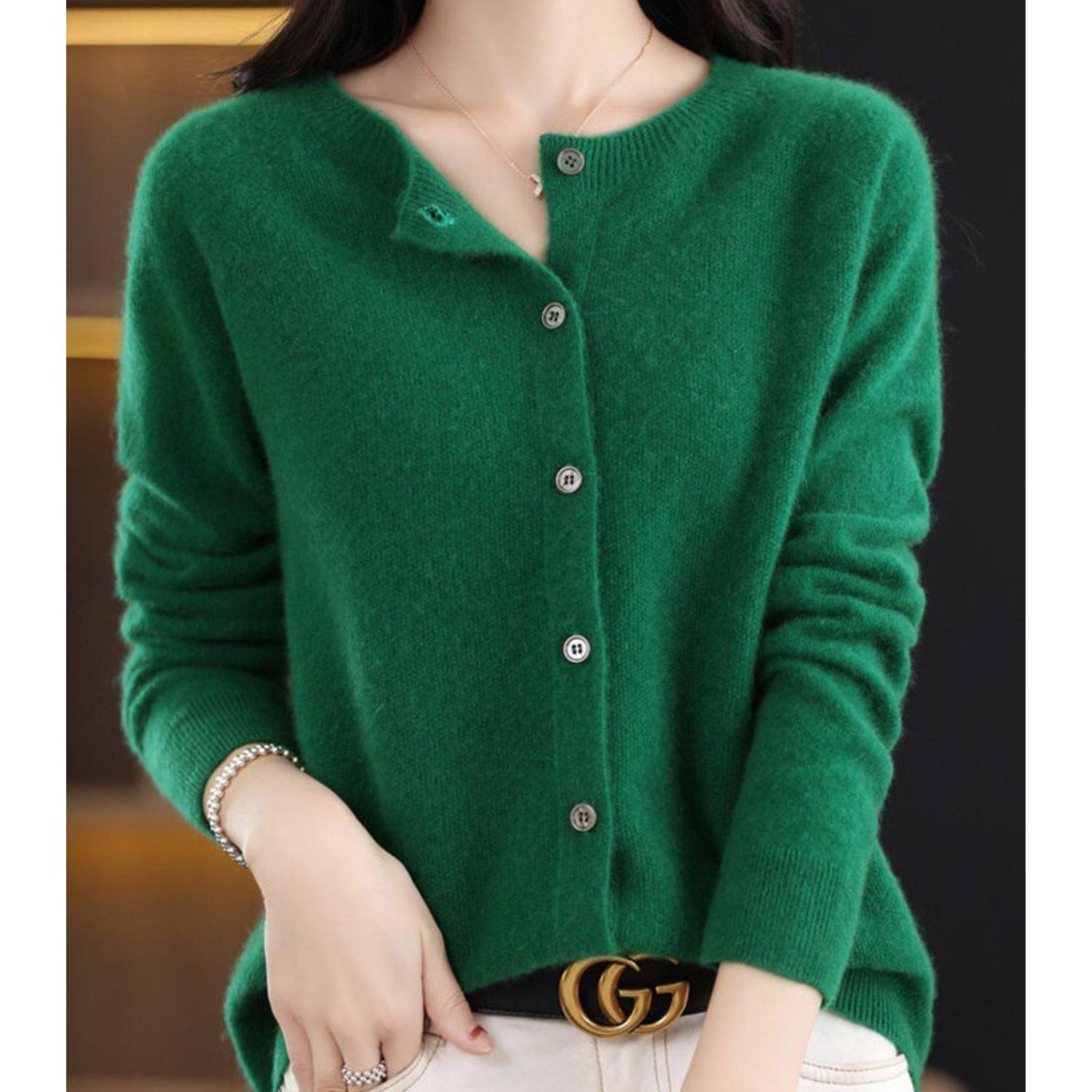 Women Cardigan O-Neck Long Sleeve Soft Knit Lightweight Layer