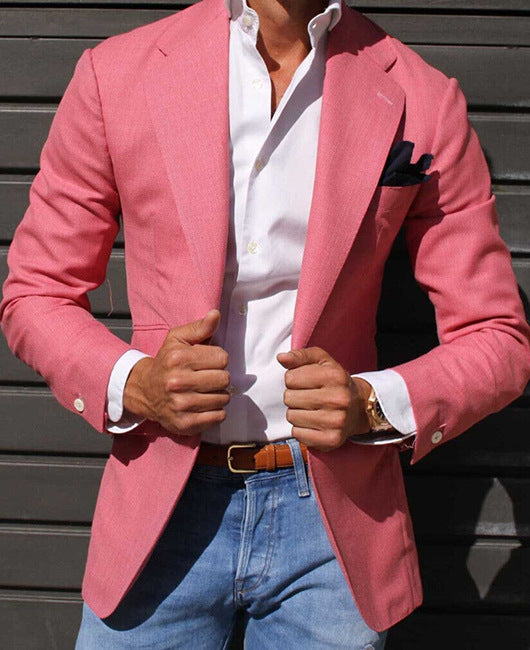 Men Blazer Slim Fit Vertical Stripe Two Button Closure