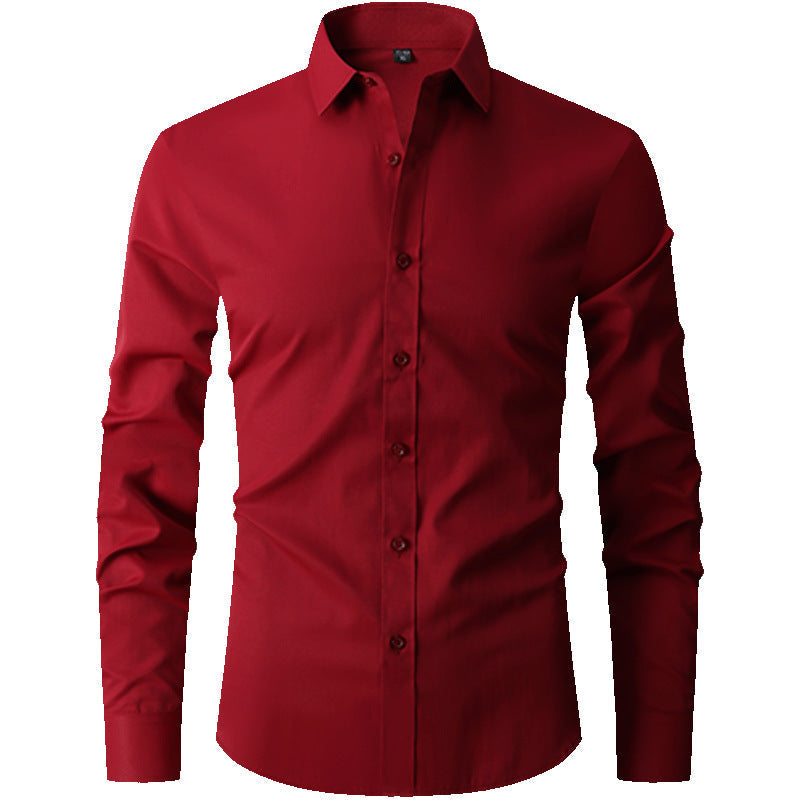 Men’s Spring Slim Fit Long Sleeve Shirt Four-Way Stretch Color-Block