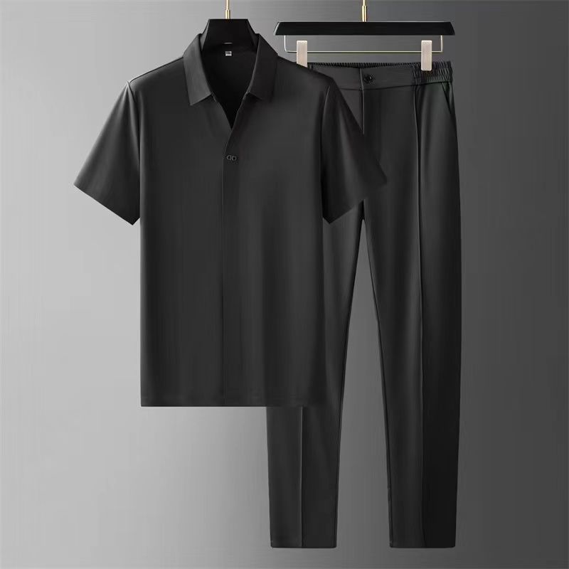 Men's Summer Two-Piece Set Ultra-Thin Short Sleeve Shirt and Trousers