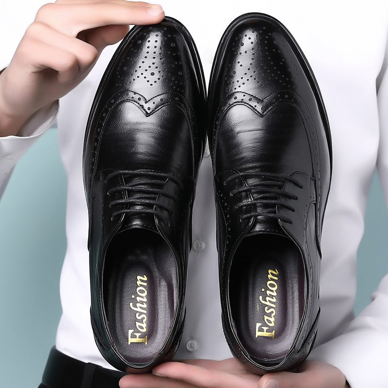 Men’s Spring Low Top Dress Shoes Carved Upper Rubber Sole