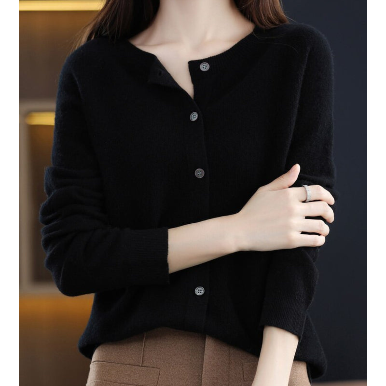 Women Cardigan O-Neck Long Sleeve Soft Knit Lightweight Layer