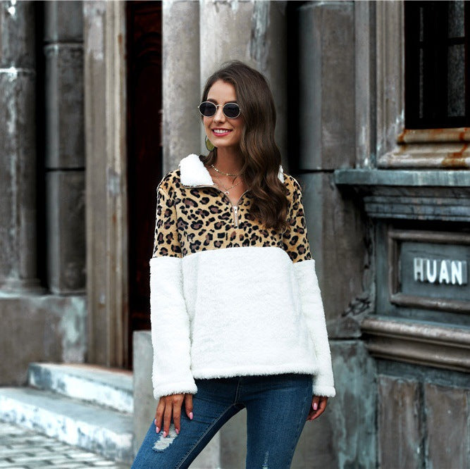 Women Autumn Leopard Print Pullover Sweater Long Sleeve Round Neck Straight Fit