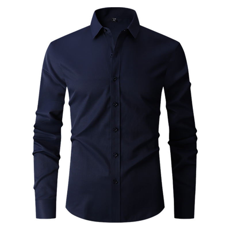 Men’s Spring Slim Fit Long Sleeve Shirt Four-Way Stretch Color-Block