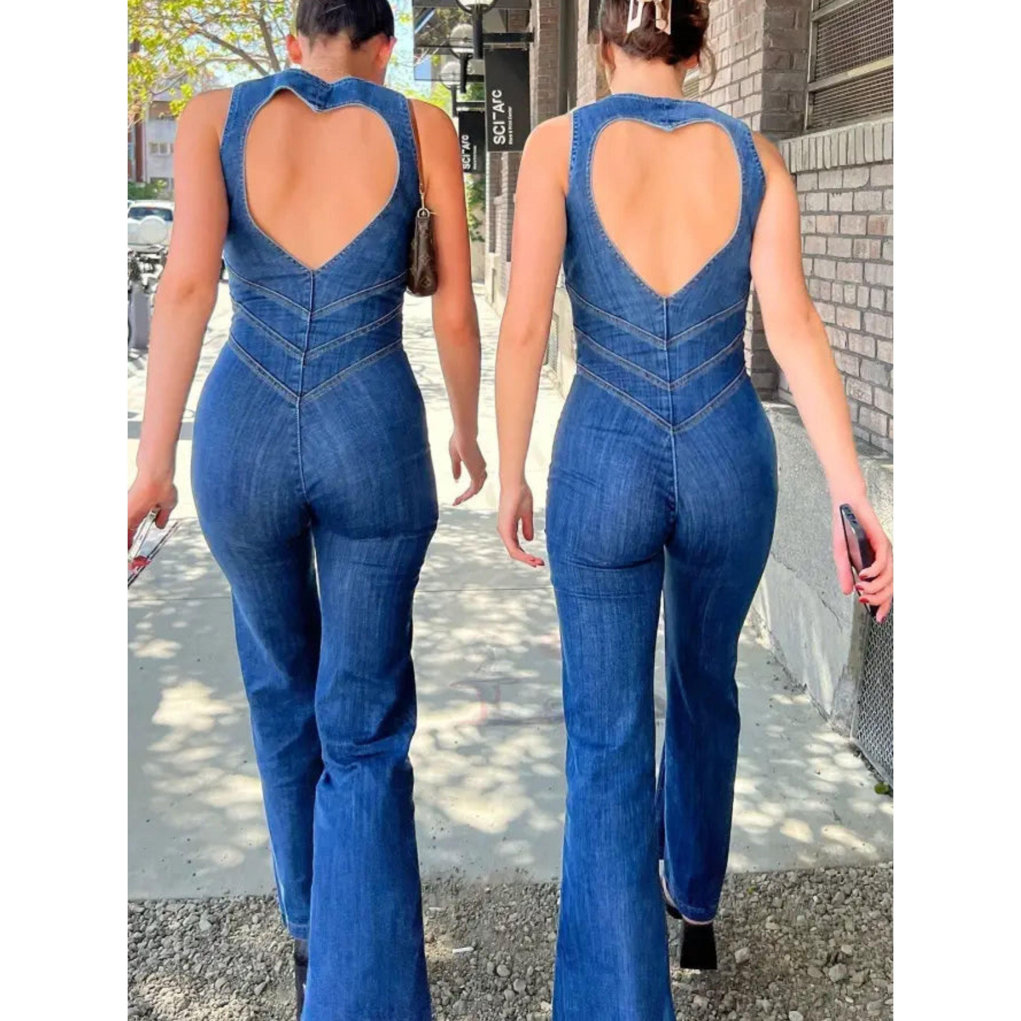 Women's Jumpsuit Deep V-Neck Blue