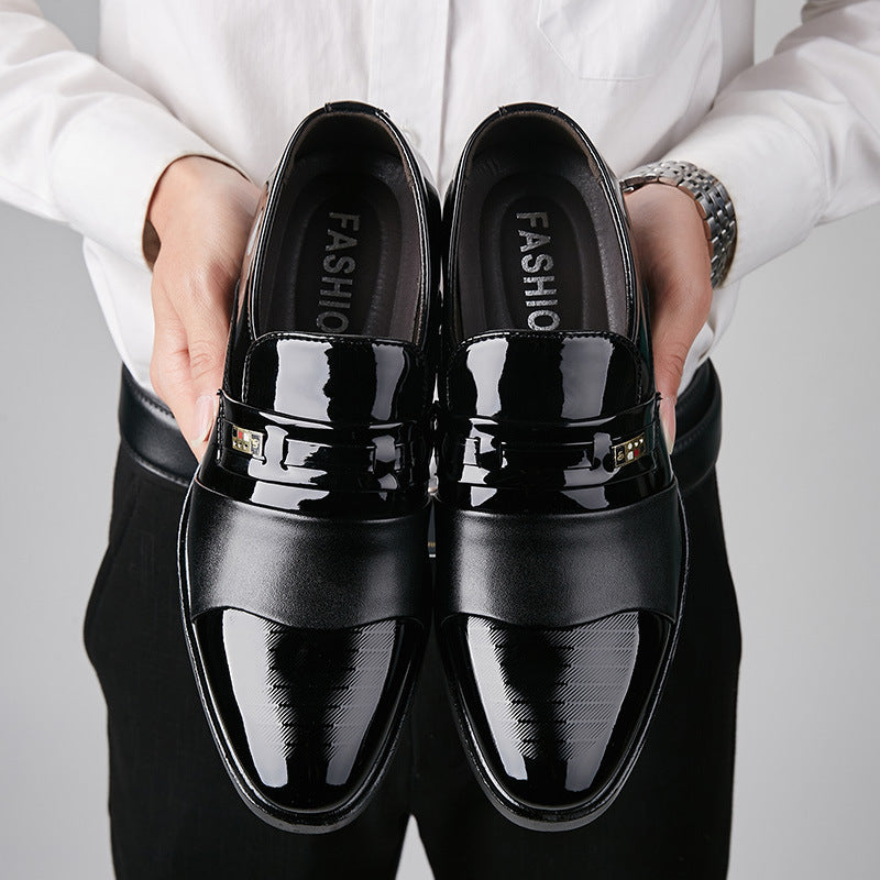 Male Winter Formal Business Shoes Pointed Toe PU Upper Lace-Up Rubber Sole