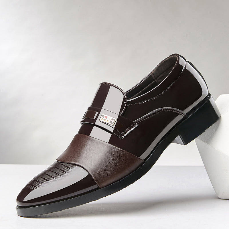 Male Winter Formal Business Shoes Pointed Toe PU Upper Lace-Up Rubber Sole