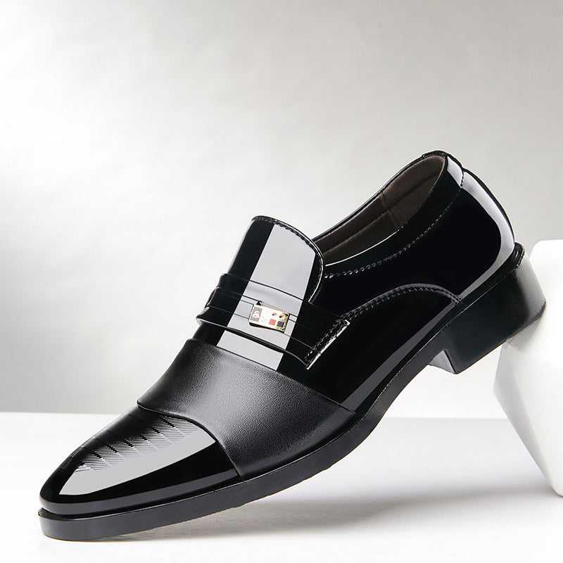 Male Winter Formal Business Shoes Pointed Toe PU Upper Lace-Up Rubber Sole