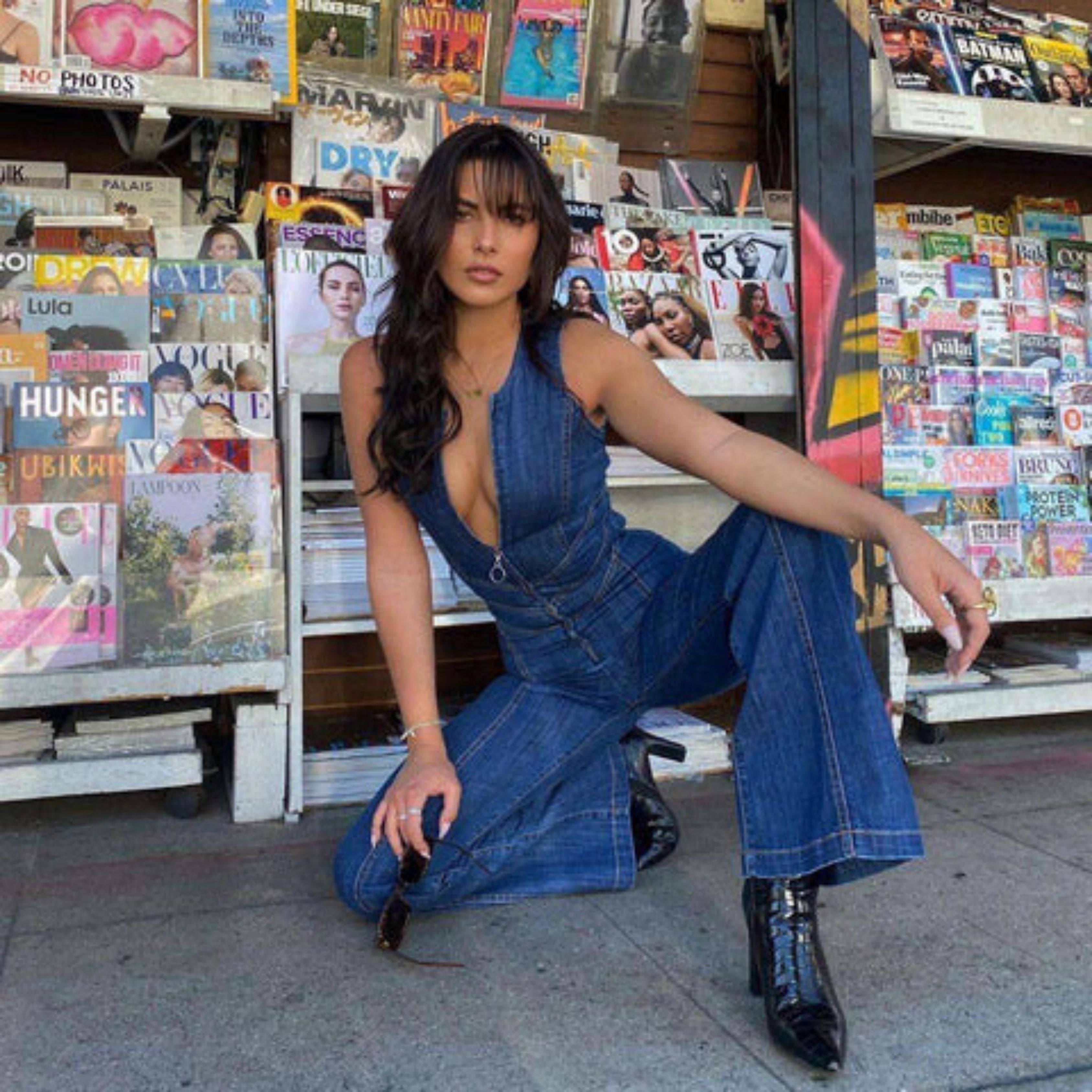 Women's Jumpsuit Deep V-Neck Blue