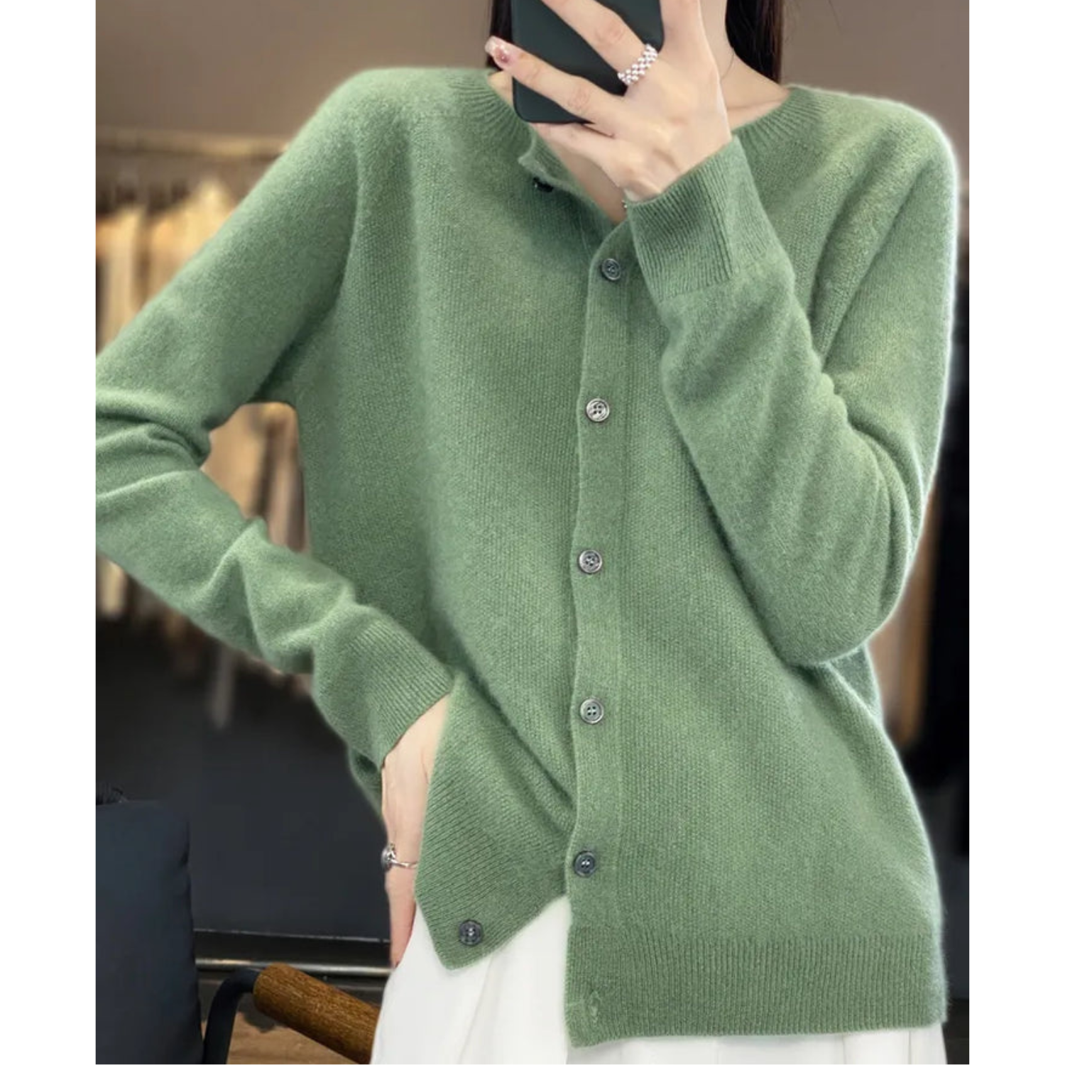 Women Cardigan O-Neck Long Sleeve Soft Knit Lightweight Layer